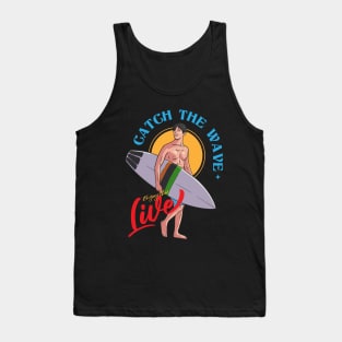 Beach man with surf board Tank Top